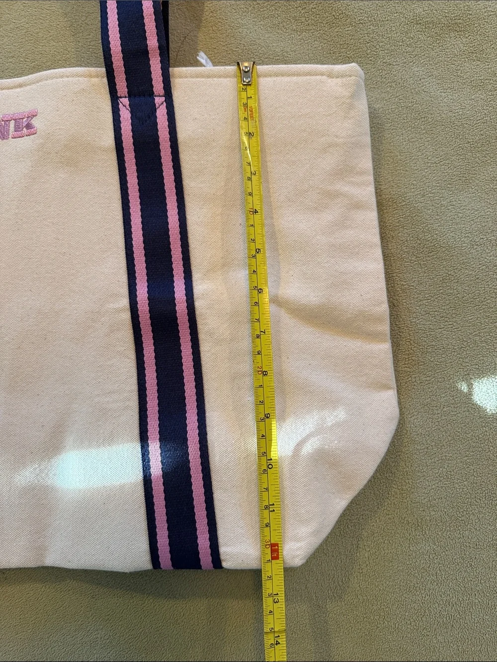 PINK Victoria's Secret Cream Canvas Tote with Pink & Black Straps